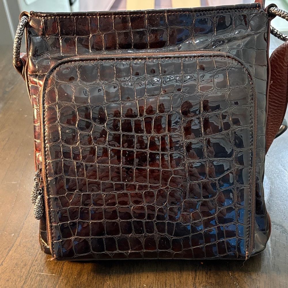 Brighton Dark Brown Croc-Embossed Crossbody Bag